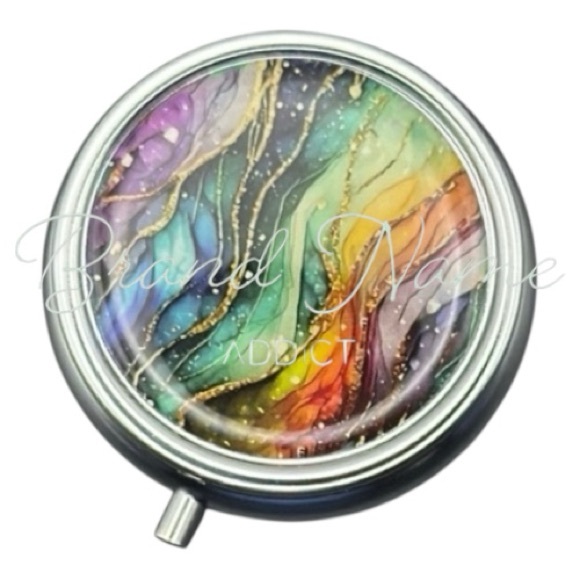 Pill Box Accessories - Colorful Multi-Use Mirrored Pill Box Container